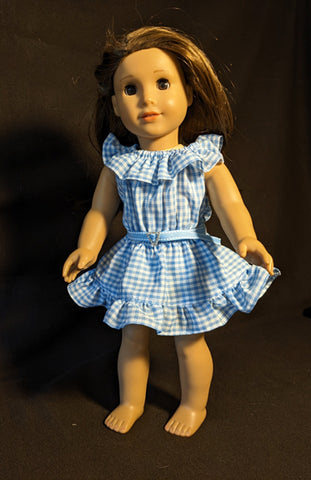 Dress - Gingham - Western - Blue Belt