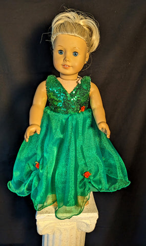 16 Christmas - Dress - Green Ball Gown with Red Roses