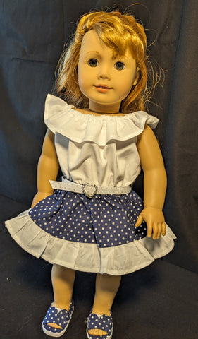 Dress - Navy Polka with White Bodice and Matching Shoes