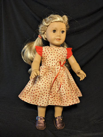 Dress - Tan Heart with Red Ruffle Sleeves