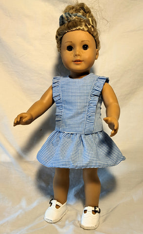 Two Piece Skort Set - Light Blue Gingham